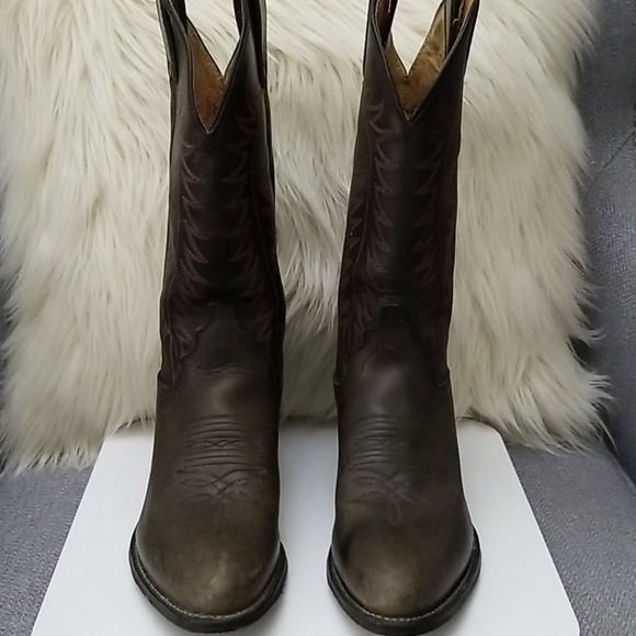 Leather Western Cowboy Boots Gray by Justin - Picture 5 of 9